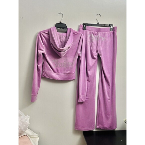 NWT Juicy Couture Velour Bling Tracksuit Violet Tulle Hoodies Pants Size M/L/XL - Picture 6 of 7